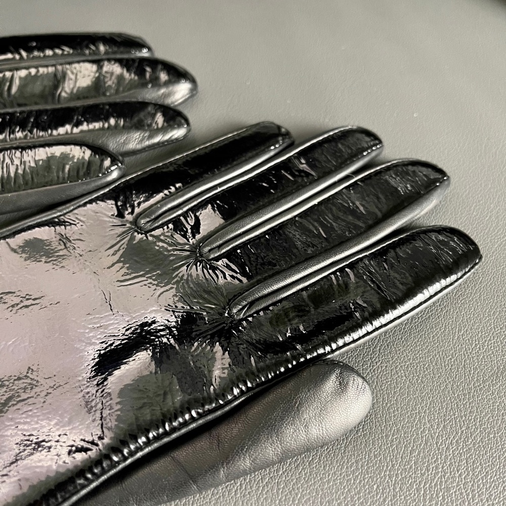 Fownes Kid and Patent Leather elbow length gloves